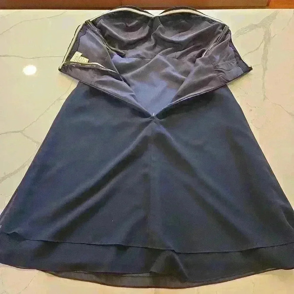 Bill Levkoff Womens Formal Stapless Chiffon Midi Dress Navy Blue Size 10 - Picture 8 of 11